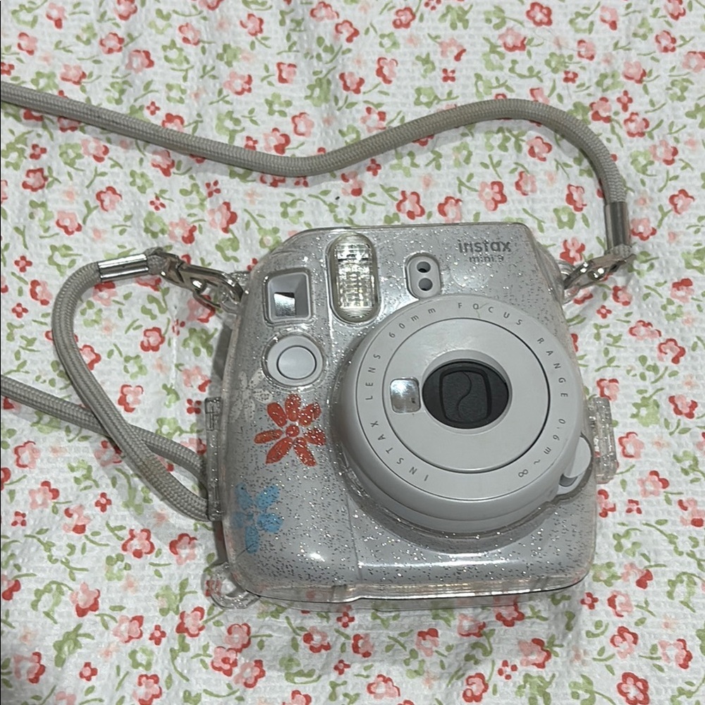 Instax Gray Instant Camera with Floral Design